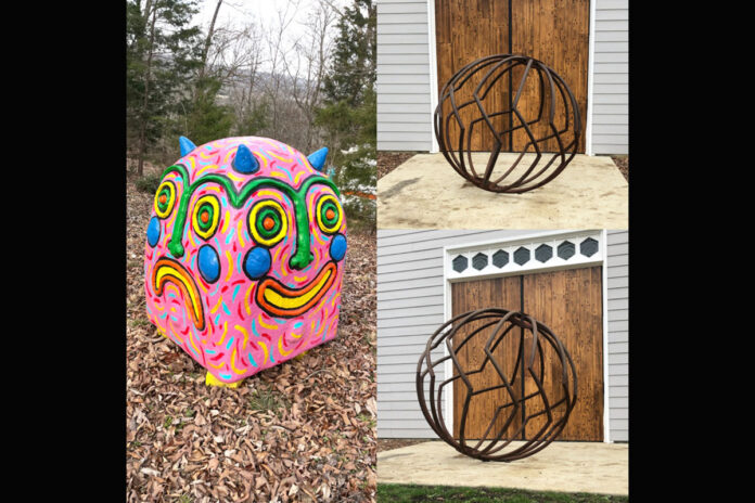 Brett Douglas Hunter’s “Dumpty Humpty,” at left, and Howard Russo’s “Twist,” at right (pictured from two angles), will be installed at Austin Peay State University’s Arts Quad on May 5th. (Contributed photos)