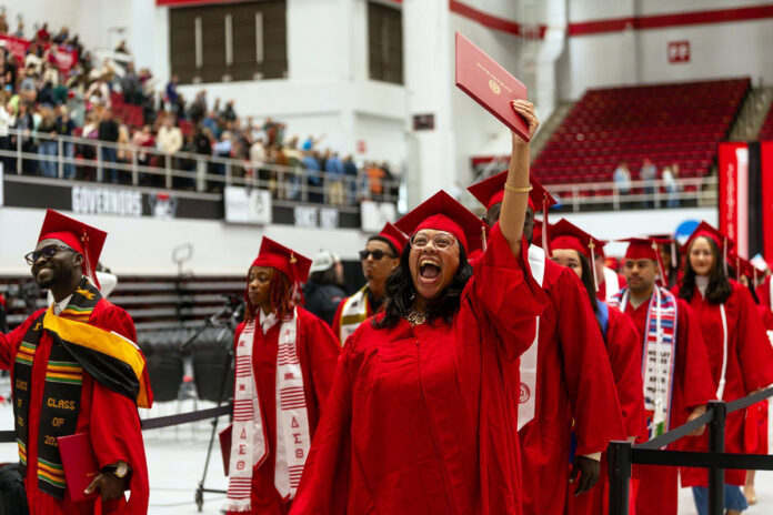 Austin Peay State University students celebrate their graduation during a commencement ceremony hosted on December 12th, 2025, in the Dunn Center. (Ralph Acosta, APSU Sports Information)