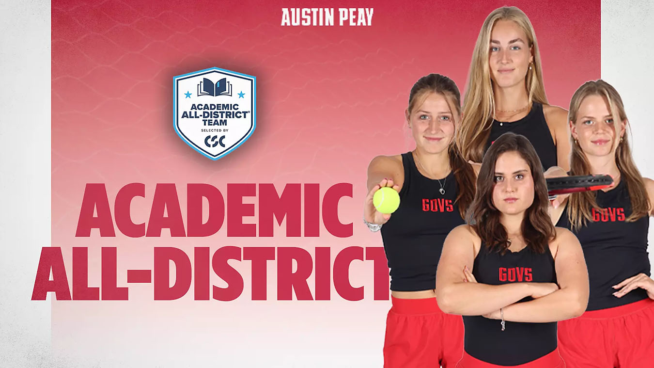 Austin Peay State University Women’s Tennis team's Sophia Baranov, Luca Bohlen, Pauline Bruns, and Elena Thiel Honored for Academic Excellence. (Karley Livingston, APSU Sports Information)