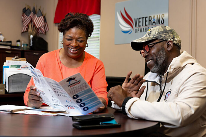 Shirley Conner, the assistant director of Austin Peay State University’s Veterans Upward Bound program, meets with a student veteran. (Sean McCully, APSU)