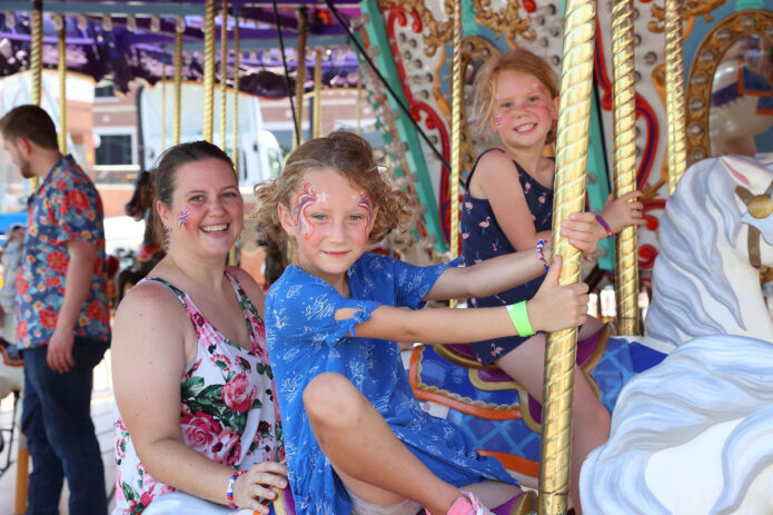 Families enjoyed free carnival rides, including the popular carousel, throughout Clarksville and Montgomery County's America's 250th Celebration. (Mark Haynes, Clarksville Online)