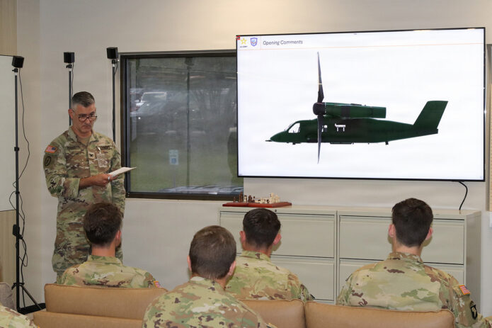 COL Jeff Poquette welcomes Soldiers during SUE #5 and a week of intensive testing on the Army's future assault aircraft. (Capability Program Executive Aviation)