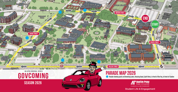 Austin Peay State University 2026 Homecoming Parade Map