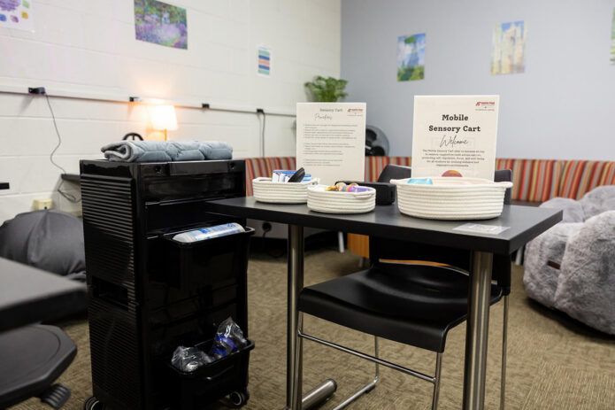 Austin Peay State University Full Spectrum Learning’s Mobile Sensory Carts are designed to assist a wide range of students and can accommodate up to 20 people at a time. They can be requested for classrooms, events, and more. (Sean McCully, APSU)