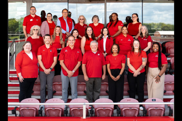 Austin Peay State University President Mike Licari with the staff of the Division of Alumni, Engagement and Philanthropy during a recent retreat. (APSU)