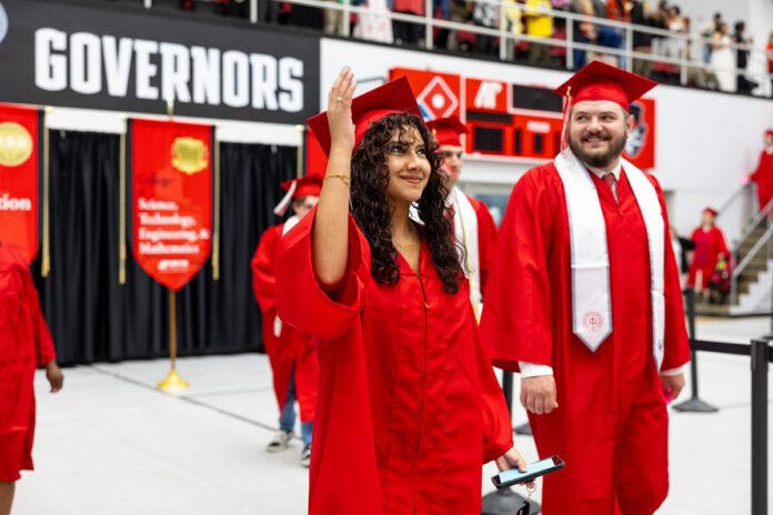 Sgt. Marco Barraza celebrates earning his BSN from Austin Peay State University during its Spring 2026 commencement ceremony. (Sean McCully, APSU)
