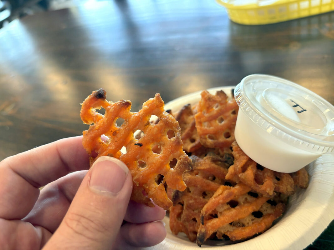 Cheesy J’s Sweet Potato Waffle Fries