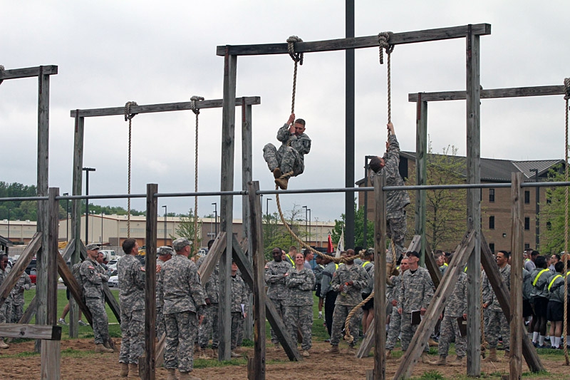 Soldiers with the 129th Combat Sustainment Support Battalion, 101st Sustainment Brigade ?Lifeliner?, 101st Airborne Division (Air Assault), climb ropes during ?Wedge Challenge? April 25, 2014 at Fort Campbell, Ky. The ?Wedge Challenge? was an air assault competition that tested battalion leaders with a packing list layout, foot march, sling load inspection, an obstacle course and tug of war. (U.S. Army photo by Sgt. 1st Class Mary Rose Mittlesteadt, 101st Sustainment Brigade Public Affairs) Soldiers with the 129th Combat Sustainment Support Battalion, 101st Sustainment Brigade ?Lifeliner?, 101st Airborne Division (Air Assault), climb ropes during ?Wedge Challenge? April 25, 2014 at Fort Campbell, Ky. The ?Wedge Challenge? was an air assault competition that tested battalion leaders with a packing list layout, foot march, sling load inspection, an obstacle course and tug of war. (U.S. Army photo by Sgt. 1st Class Mary Rose Mittlesteadt, 101st Sustainment Brigade Public Affairs)
