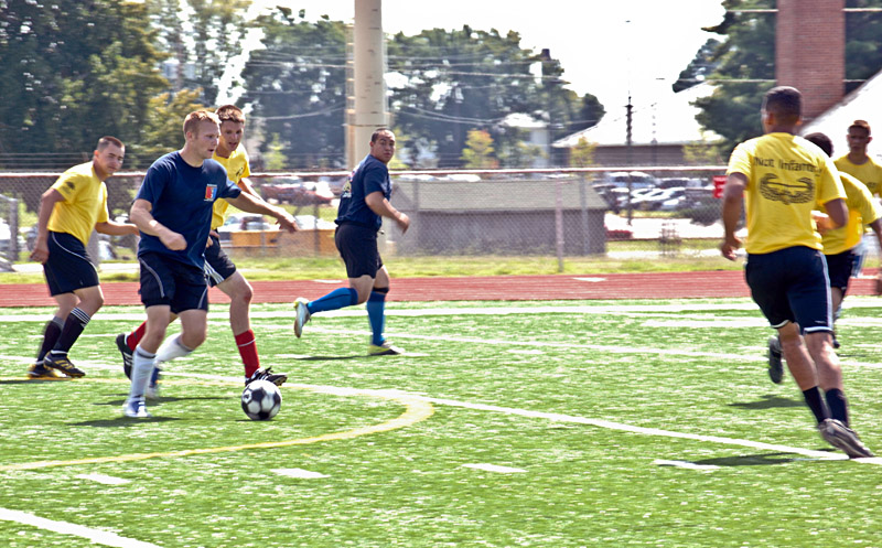 1st Lt. Alex Smith of 3rd Special Troops Battalion, 3rd Brigade Combat Team, 101st Airborne Division (Air Assault), attacks the goal during the championship game here Aug. 15th. The 3rd Brigade Combat Team defeated the 101st Sustainment Brigade 2-0 during the 2012 Week of the Eagle Championship Soccer Game. (Photo by Maj. Stacy Hopwood, 3BCT PAO) 1st Lt. Alex Smith of 3rd Special Troops Battalion, 3rd Brigade Combat Team, 101st Airborne Division (Air Assault), attacks the goal during the championship game here Aug. 15th. The 3rd Brigade Combat Team defeated the 101st Sustainment Brigade 2-0 during the 2012 Week of the Eagle Championship Soccer Game. (Photo by Maj. Stacy Hopwood, 3BCT PAO)