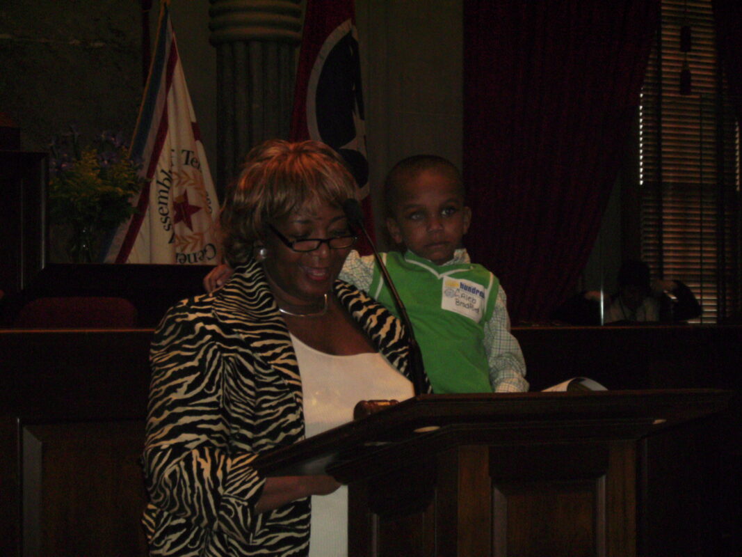 Pres. Sweet-Love and youngest delegate, Caleb Bradford Pres. Sweet-Love and youngest delegate, Caleb Bradford