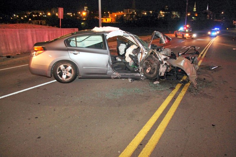Nissan Altima crashed into a retaining wall on Cumberland Drive early Sunday morning. Nissan Altima crashed into a retaining wall on Cumberland Drive early Sunday morning.