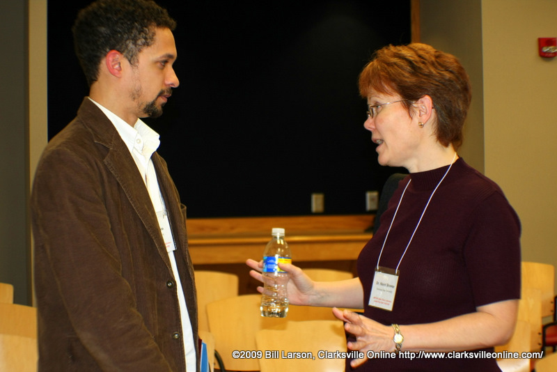 Ash Johnson chats with attendnat after his presentation Ash Johnson chats with attendnat after his presentation