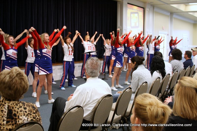 The Montgomery Central Cheerleaders and Pep squad leads off the event with a cheer! The Montgomery Central Cheerleaders and Pep squad leads off the event with a cheer!