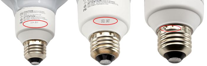 Date codes are printed on the white ceramic area or stamped in the gold metal at the base of the lamps. Date codes are printed on the white ceramic area or stamped in the gold metal at the base of the lamps.