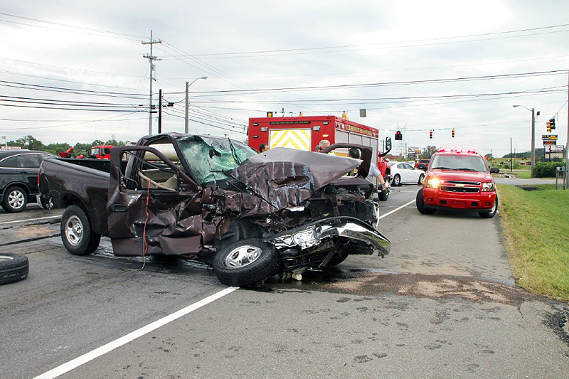 F-150 picked turned in front of Fuel Tanker causing an accident on Wilma Rudolph Boulevard. (Photo by Jim Knoll-CPD) F-150 picked turned in front of Fuel Tanker causing an accident on Wilma Rudolph Boulevard. (Photo by Jim Knoll-CPD)