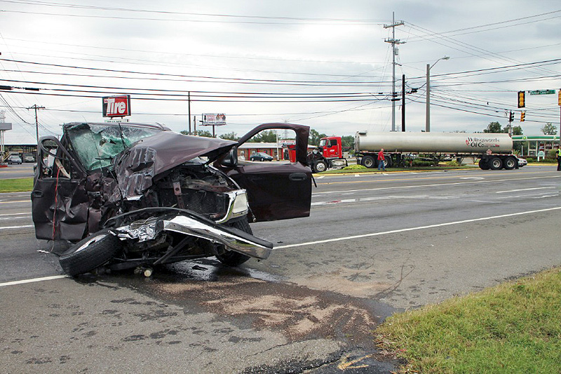 F-150 picked turned in front of Fuel Tanker causing an accident on Wilma Rudolph Boulevard. (Photo by Jim Knoll-CPD) F-150 picked turned in front of Fuel Tanker causing an accident on Wilma Rudolph Boulevard. (Photo by Jim Knoll-CPD)