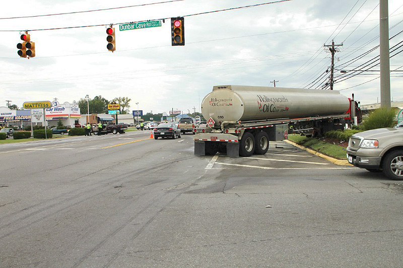 F-150 picked turned in front of Fuel Tanker causing an accident on Wilma Rudolph Boulevard. (Photo by Jim Knoll-CPD) F-150 picked turned in front of Fuel Tanker causing an accident on Wilma Rudolph Boulevard. (Photo by Jim Knoll-CPD)