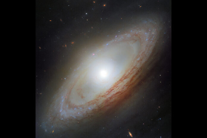 The spiral galaxy NGC 4698 shines in this image from the NASA/ESA Hubble Space Telescope. (ESA/Hubble & NASA, D. Thilker, the MAUVE-HST Team)